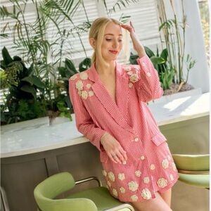 EDDY - Meredith Blazer X Rainey Collab Red Gingham w/Cream Crochet Appliqué